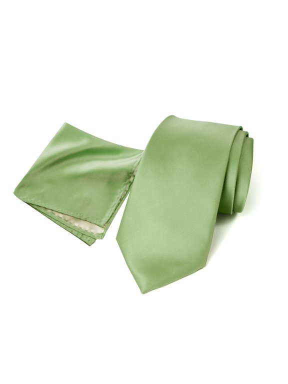 Men's Satin Microfiber Solid Color Tie and Handkerchief Set, Sage