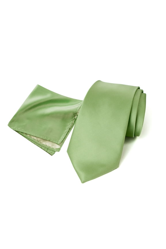 Men's Satin Microfiber Solid Color Tie and Handkerchief Set, Sage