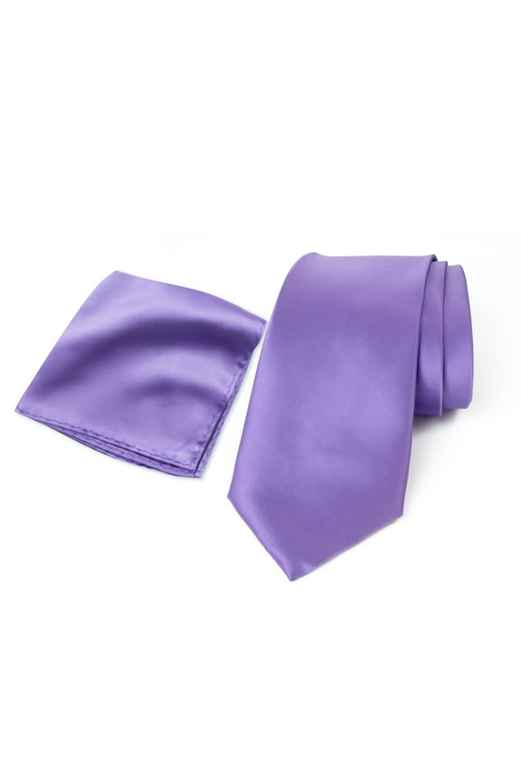 Men's Satin Microfiber Solid Color Tie and Handkerchief Set, Wisteria