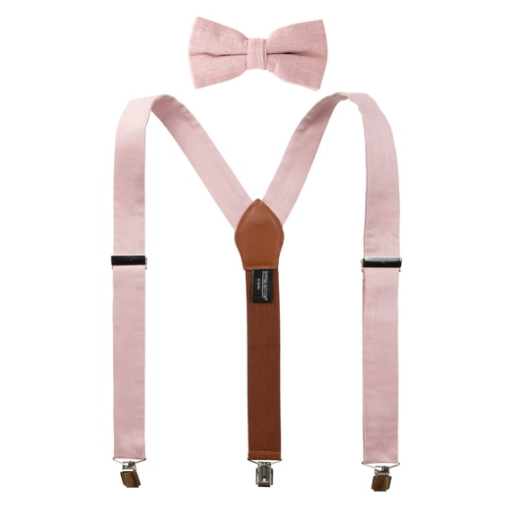 Spring Notion Mens' Linen Blend Suspenders and Bow Tie Set for Groomsmen Wedding