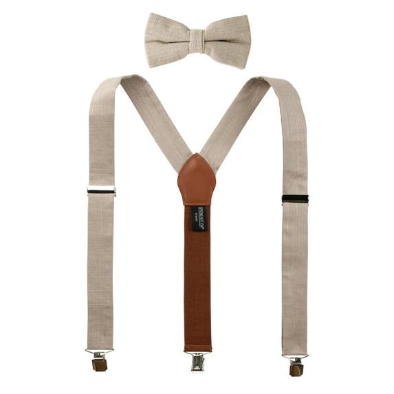 Spring Notion Mens' Linen Blend Suspenders and Bow Tie Set for Groomsmen Wedding