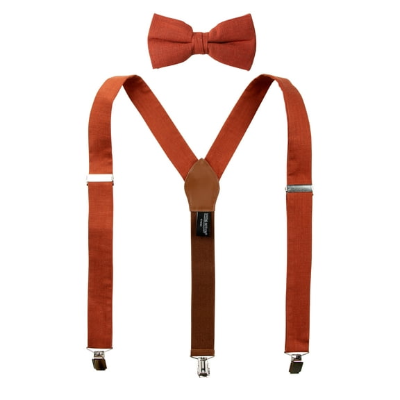 Spring Notion Mens' Linen Blend Suspenders and Bow Tie Set for Groomsmen Wedding