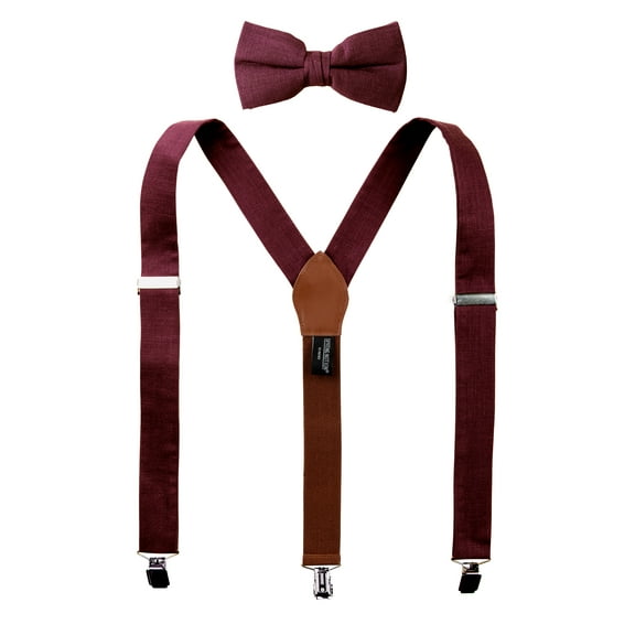 Spring Notion Mens' Linen Blend Suspenders and Bow Tie Set for Groomsmen Wedding