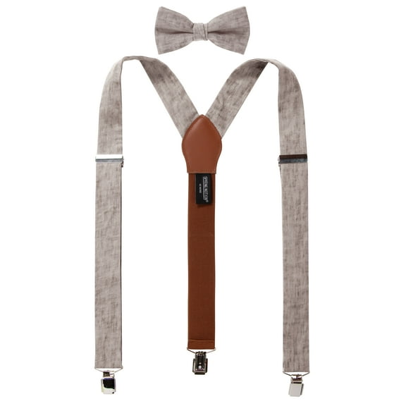 Spring Notion Mens' Mottled Linen Suspenders and Bow Tie Set