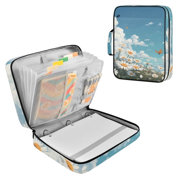 Spring Oil Painting Butterflies with Daisies Accordion File Organizer Expanding File Folder 3-Ring Binder Bag 500 Sheets A4 Size