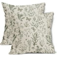 thumbnail image 1 of Spring Olive Green Floral Pillow Covers 16x16 Inch Vintage Wild Flower Herbs Plant Butterfly Decorative Pillow Cases Botanical Farmhouse Cushion Covers Home Decor For Sofa Couch Outdoor Set of 2, 1 of 6