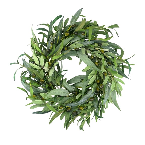 Spring Olive Leaf Wreath for Front Door Decoration, 24 Inch Artificial Greenery Wreath with Realistic Foliage for Indoor and Outdoor Hanging