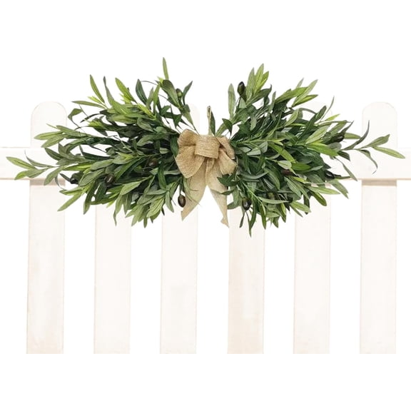Spring Olive Wreath, Outdoor Oliver Wreath Olive Door Swag, 23.62 Inch Artificial Olive Leaves, All Season Green Wreath for Farmhouse Wall Mail Decor