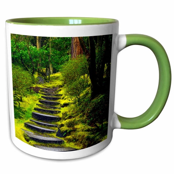 3drose, Spring on Steps of Portland Japanese Garden, Portland, Oregon, Usa, 11oz Two-tone Green Mug