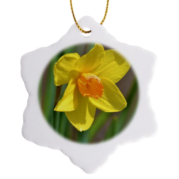 Spring Opening- Yellow Daffodil Flower- Floral Photography, 3 inch Snowflake Porcelain Ornament