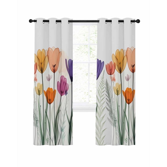 Spring Orange Blackout Curtains 96 Inch Length Purple Pink X-ray Floral Flower Leaf Thermal Insulated Window Curtain Window Drapes 2 Panels for Bedroom Living Room 52"Wx96"L