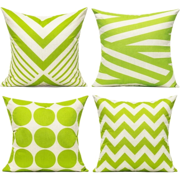 Spring Outdoor Green Decorative Throw Pillow Covers Sage Green Olive Green Cases Cushion Home Decor Accent Square 18 x 18 Set of 4 for Patio Couch Sofa,Lime Green Geometric