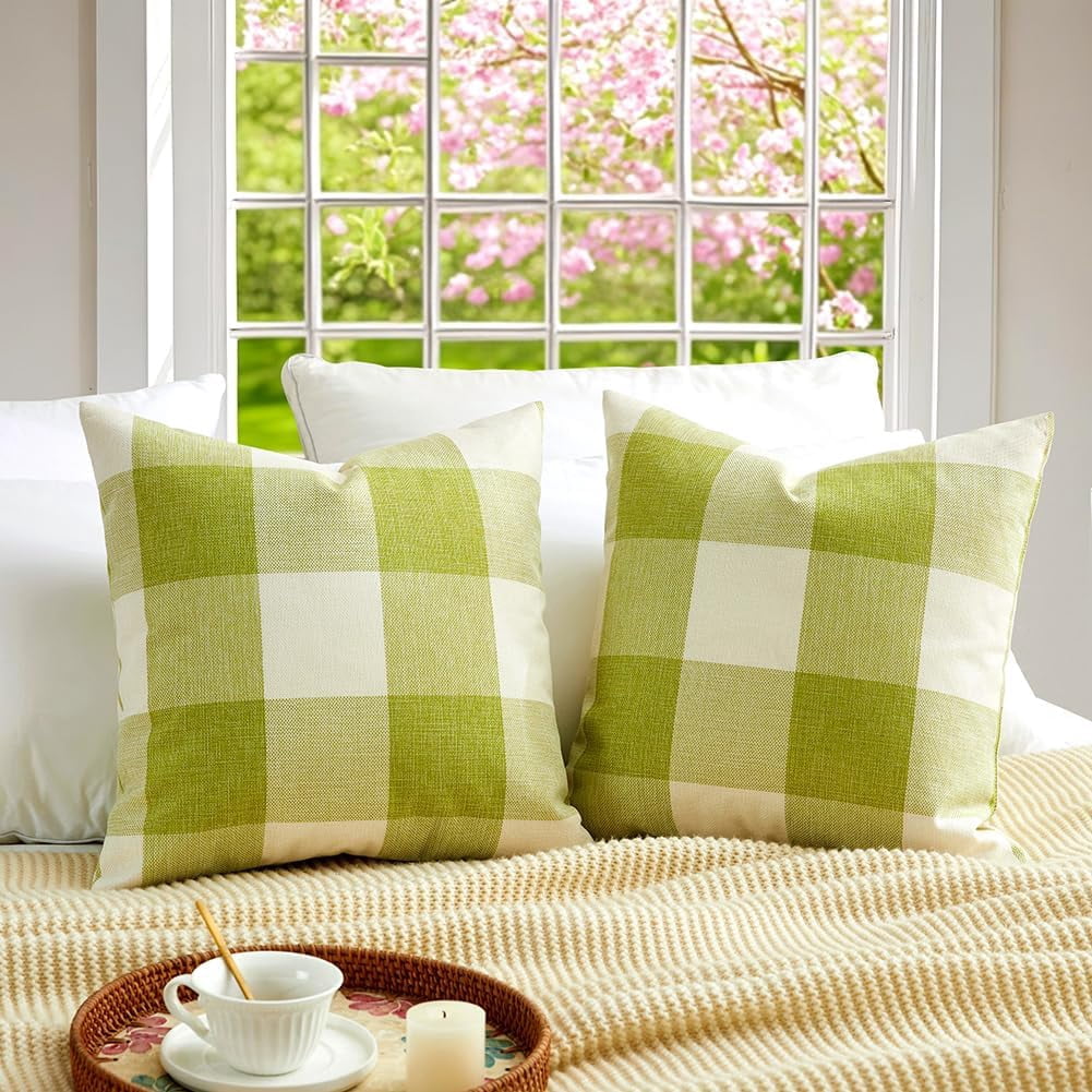 Green Plaid Throw Pillows