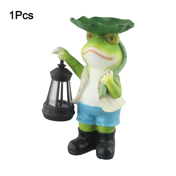 Spring Outdoor Solar Frog Statue with Lotus Leaf and Lantern for Courtyard Decoration