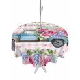 thumbnail image 1 of Spring Outdoor Tablecloth - 54 Inch Round Dining Table Cover, Truck Botanical Rose Leaves Butterfly Pink Lattice Waterproof Outdoor Table Cloth with Umbrella Hole & Zipper for Picnic/Patio/Party, 1 of 7