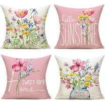Spring Outdoor Throw Pillow Covers 20x20 Set of 2 Garden Flowers Farmhouse Patio Decorative Cushion Covers Home Decor Couch for Sofa Bedroom Livingroom, Pink