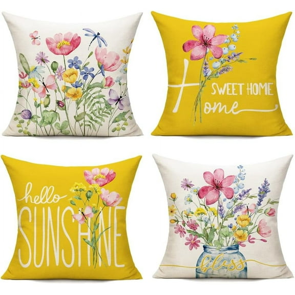 Spring Outdoor Throw Pillow Covers 20x20 Set of 2 Garden Flowers Farmhouse Patio Decorative Cushion Covers Home Decor Couch for Sofa Bedroom Livingroom