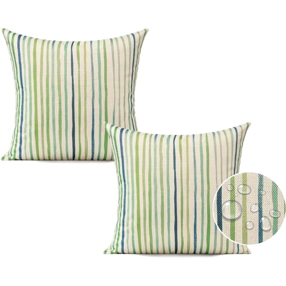 Spring Outdoor Waterproof Throw Pillow Covers 18x18 Set of 2 Green Sunbrella Decorative Cushion Cases Porch Decor for Patio Bench Garden Furnitures Couch Sofa,Sage Green Lines Stripes