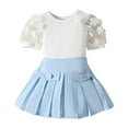 thumbnail image 1 of Spring Outfits Girls Toddler Kids Baby Cotton Lace Short Sleeve Ribbed T Shirt Tops Skirts 2Pcs Girl Clothes Sky Blue 3 Years-4 Years, 1 of 6