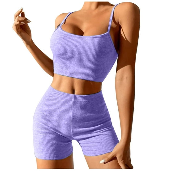 Spring Outfits for Women 2022 Summer Outfits for Women 2024 Clothing Set Female Round Neck Sleeveless Tops Pants Sets Full Pant Style S_320 Women's Tracksuits Purple M