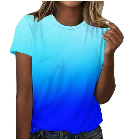 Spring Outfits for Women 2025 Business Tops, Women's Ombre Print Short Sleeve T Shirts Crew Neck Summer Tee Shirts