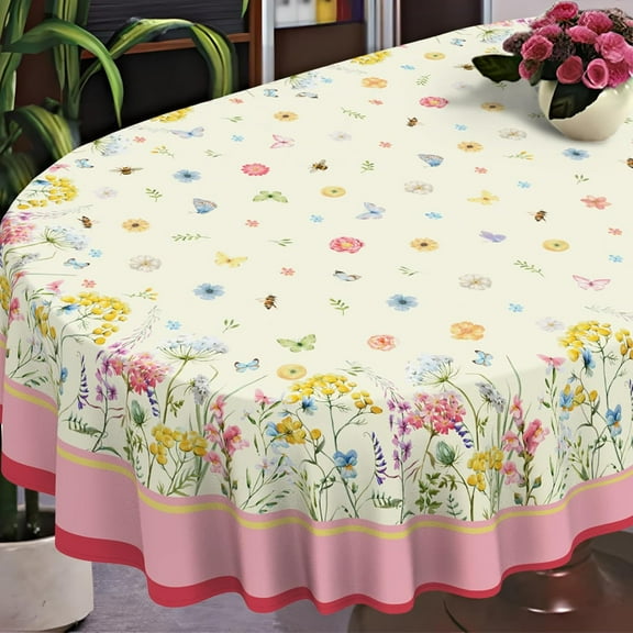 Spring Oval Tablecloth 54" x 72" Waterproof Fabric Spring Flowers Table Cloths for Indoor Outdoor Kitchen Dining
