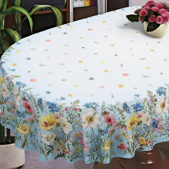 Spring Oval Tablecloth 54" x 72" Waterproof Fabric Spring Flowers Table Cloths for Indoor Outdoor Kitchen Dining