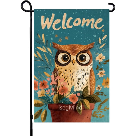 Spring Owl Floral Garden Flag Double Sided Flower Pot Arrangement Outdoor Yard Lawn Decor 12 x 18 Inch