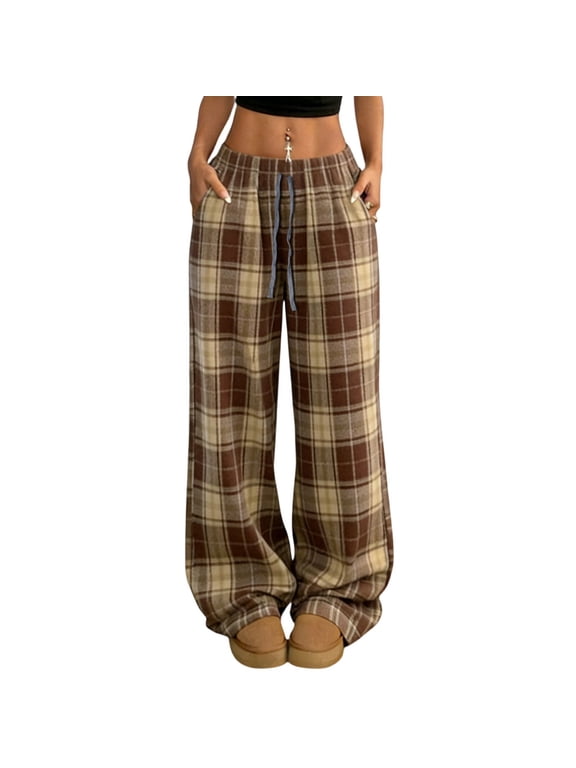 Spring Pants for Women,Woman Casual Plaid Y2K Pants Goth Baggy Pants Grunge Clothes Pajama Pants Streetwear