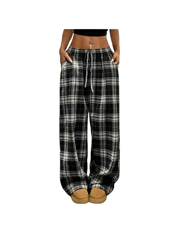 Spring Pants for Women,Woman Casual Plaid Y2K Pants Goth Baggy Pants Grunge Clothes Pajama Pants Streetwear