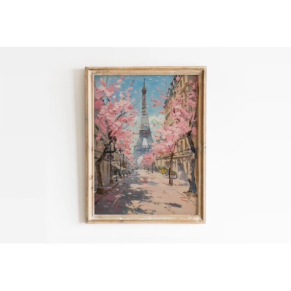 Spring Paris Wall Art Tower Cherry Blossom Home Decor