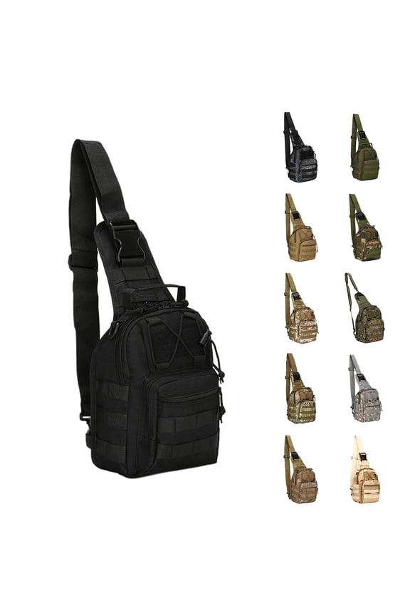 Unisex Sling Backpack with Military Design Polyester, Black