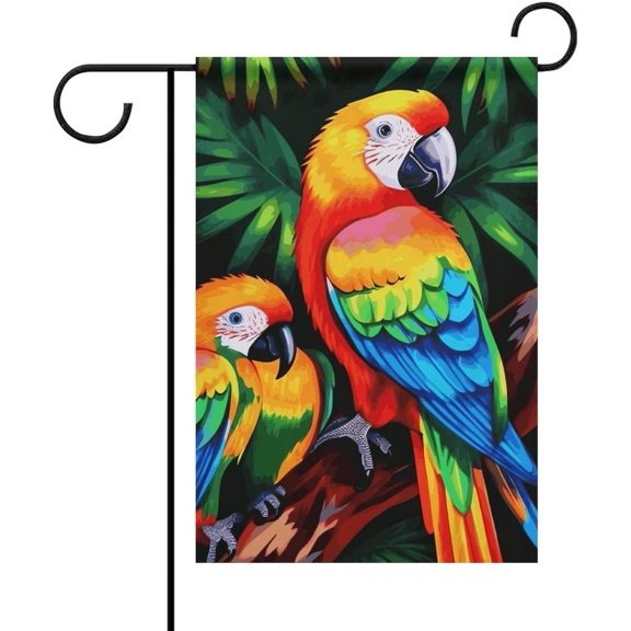 Spring Parrot Garden Flag for Outside, 12x18 Inch Double Sided Weather Resistant Seasonal Yard Banner with 4 Ties for Holiday Decoration