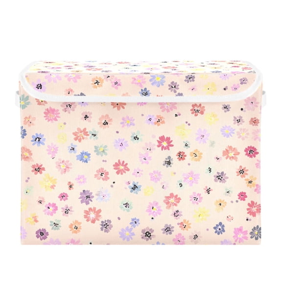 Spring Pastel Color Petals Foldable Storage Bins with Lids Handles Collapsible Storage Containers Tote Boxes 16.5 x 12.6 x 11.8 inches