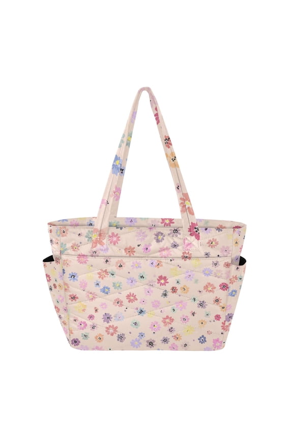 Spring Pastel Color Petals Women's Quilted Tote HandBag Beach Bag Shoulder Bag with Luggage Strap 18L for Commute Gym Travel