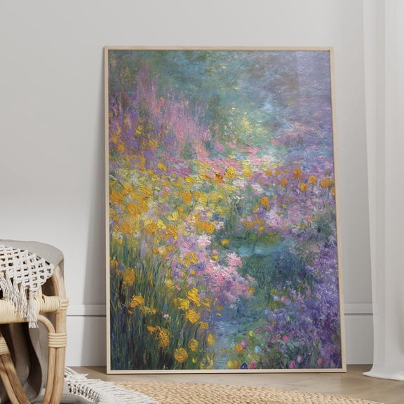Spring Pastel Garden Wall Art, Impressionist Floral Tulips Lilacs Decor, Unframed Paper Print Size 8x12