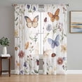 thumbnail image 1 of Spring Pastoral Botanical Semi Sheer Curtains 72 Inch Length 2 Panels Set, Farmhouse Butterfly Floral Sheer Kitchen Curtain Privacy Voile Window Curtain for Living Room Bedroom Rod Pocket Drapes, 1 of 7