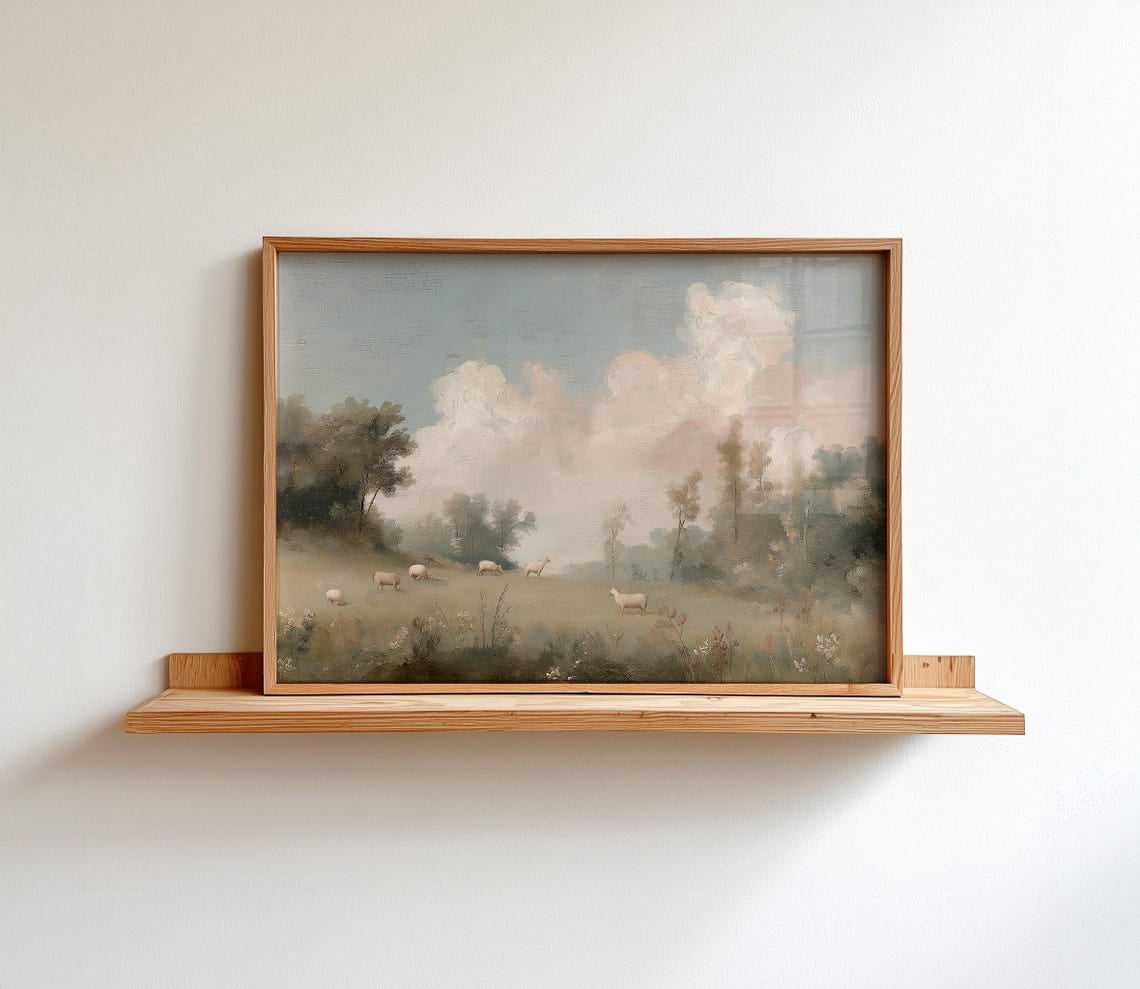 Spring Medoq Spring Pastoral Landscape Wall Art Print, Vintage Meadow Farmhouse ...