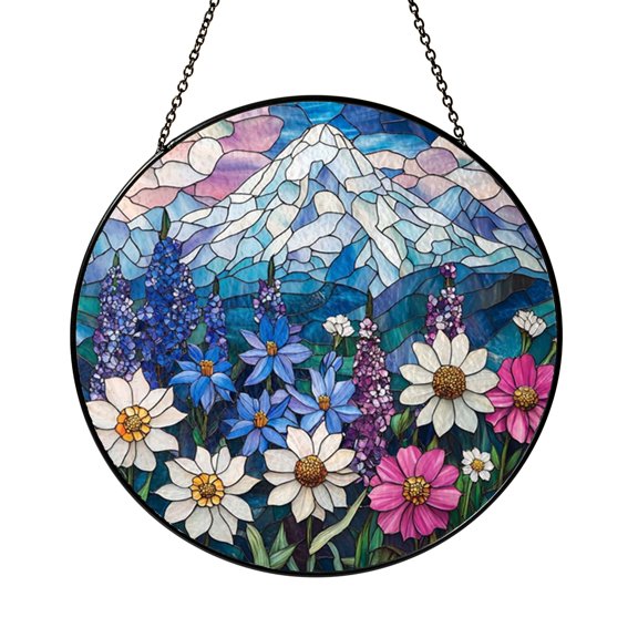 Spring Pastoral Meadow Suncatcher Circle Window Panel Ornament Art