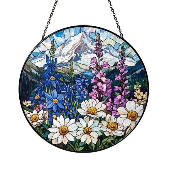 Spring Pastoral Meadow Suncatcher Circle Window Panel Ornament Glass