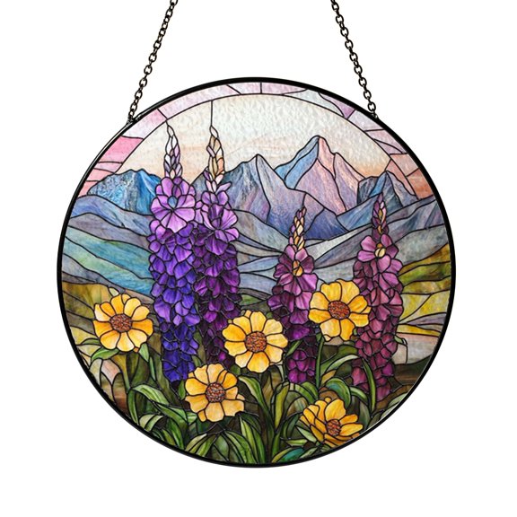 Spring Pastoral Meadow Suncatcher Round Circle Panel Present Decor