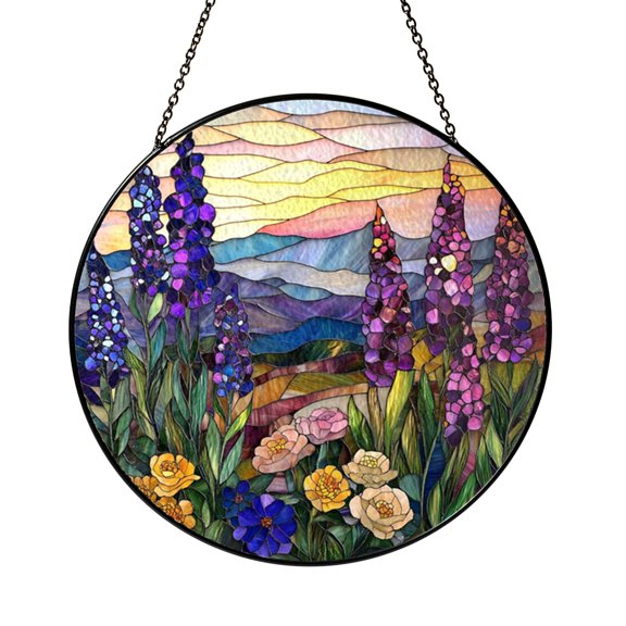 Spring Pastoral Meadow Suncatcher Round Circle Panel Present Glass