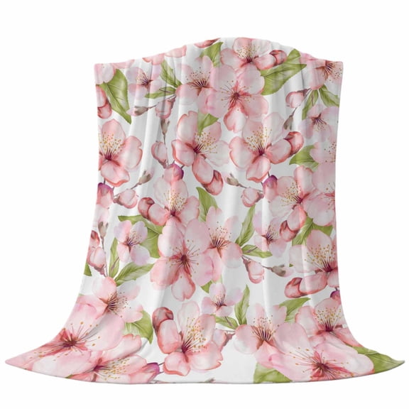Spring Peach Blossom Throw Flannel Blanket Country Pink Floral Farm Super Soft Cozy Bed Blanket, Lightweight Plush Fuzzy Bed Throw for Bedroom Sofa Couch Living Room 30x40In,