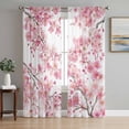 thumbnail image 1 of Spring Peach Flowers Sheer Curtains 63 Inch Length 2 Panels Set Window Treatments, Pink Botanical Floral Leaves Branch Rod Pocket Semi Curtains for Living Room/Bedroom/Kitchen Décor, 104"W x 63"L, 1 of 7