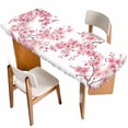 thumbnail image 1 of Spring Peach Flowers Table Cloths for 8 Foot Rectangle Tables, Pink Botanical Floral Leaves Branch Patio Waterproof Elastic Fitted Tablecloths, Washable Rectangular Table Cover for Camping, 1 of 8