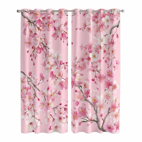Spring Peaches Kitchen Curtains Window Panels, Botanical Blossom Flowers Branches Insulated Window Treatment Curtain, Grommet Curtains for Bedroom/Living Room/Bathroom, 2 Piece 42"Wx84"L