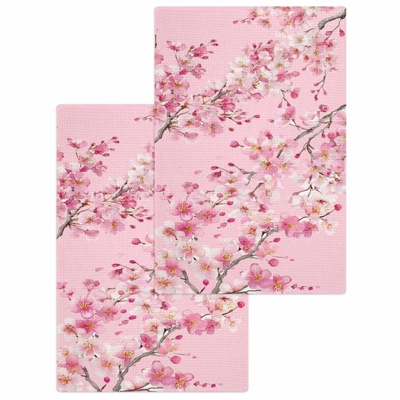 Spring Peaches Kitchen Dish Towels for Drying Dishes Set of 2, Botanical Blossom Flowers Branches Waffle Weave Microfiber Hand Tea Bathroom Towels Quick Dry & Absorbent Towel 15.7x23.6