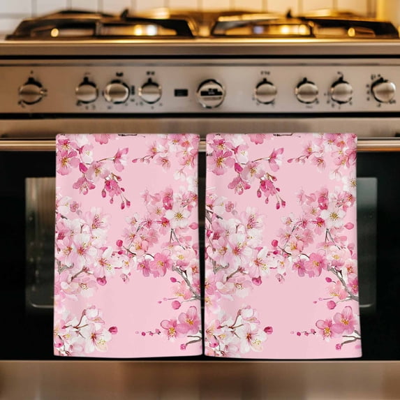 Spring Peaches Kitchen Towels Set of 4, Botanical Blossom Flowers Branches Absorbent Dish Towels for Kitchen, Microfiber Hand Towel, Quick Drying Tea Towel for Cleaning Decorative Dishcloths
