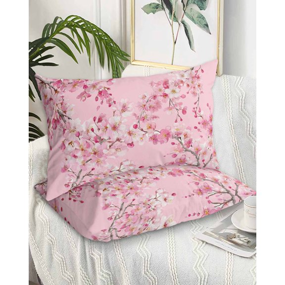 Spring Peaches Queen Pillow Cases Set of 2 - Microfiber Bed Throw Pillow Covers, Botanical Blossom Flowers Branches Decorative Lumbar Pillow Cover with Envelope Closure for Sofa/Travel 20"x30"