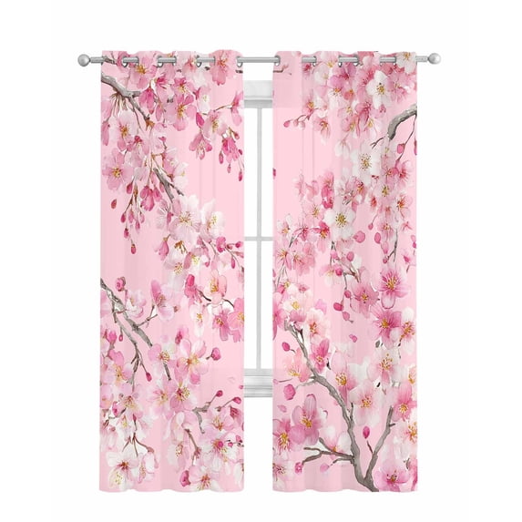 Spring Peaches Sheer Curtains 84 Inch Length 2 Panels Set for Living Room/Bedroom, Botanical Blossom Flowers Branches Kitchen Curtains Grommet Semi-Sheer Curtains Drapes Window Treatments 52"x84"x2